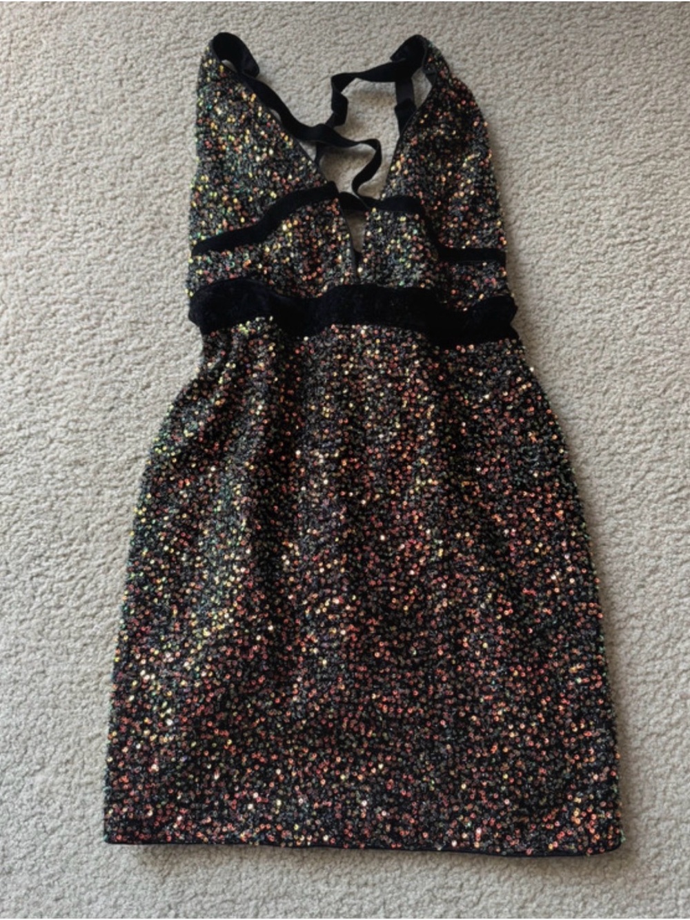 Double crazy bodycon sexy Sparkling Black Halter Sequin Cocktail Dress